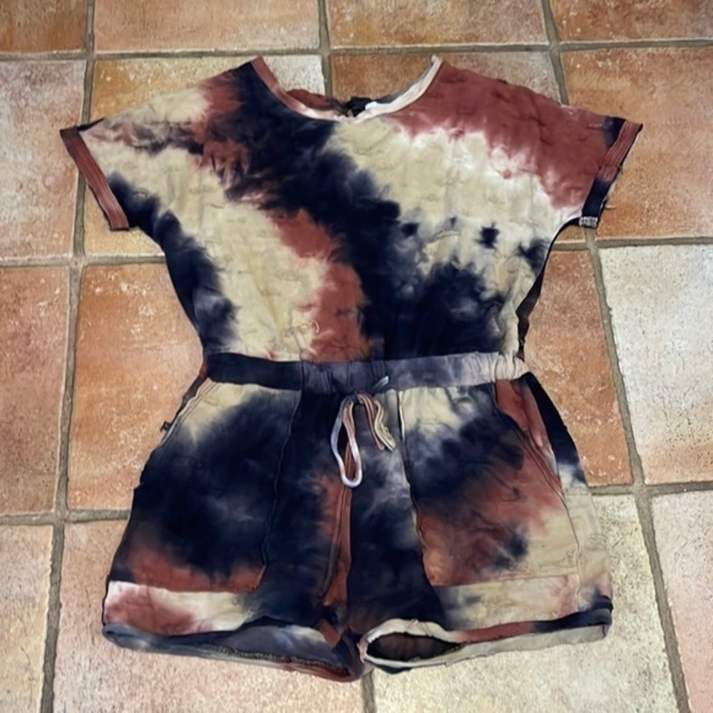 Wildflower, distressed, tie dye, elastic waist, Romper